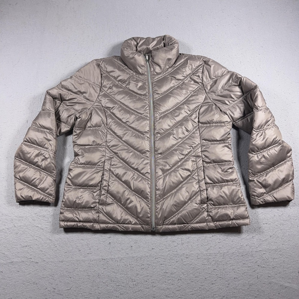 Kenneth‎ Cole Reaction Jacket Womens XL Beige Down Puffer Quilted Lightweight